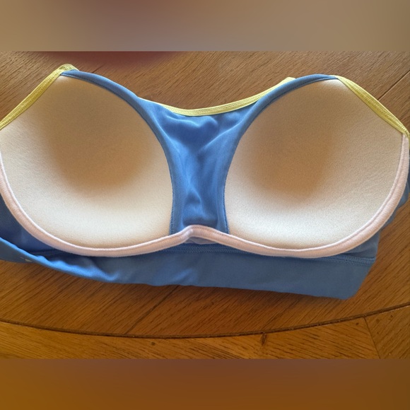 Brooks Blue Sports Bra with Yellow Trim - Picture 4 of 4